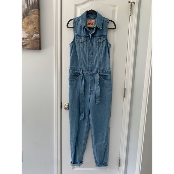 Levi's Premium Pants - Levis Premium Denim Jumpsuit Light Wash Sleeveless Belted Utility XS Blue